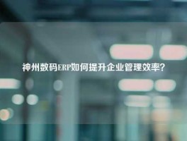 神州数码ERP如何提升企业管理效率？