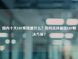 国内十大ERP系统是什么？如何选择最佳ERP解决方案？
