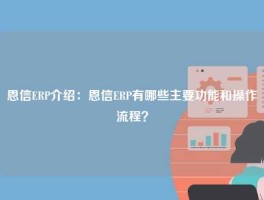恩信ERP介绍：恩信ERP有哪些主要功能和操作流程？
