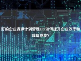 好的企业资源计划管理ERP如何提升企业效率和降低成本？