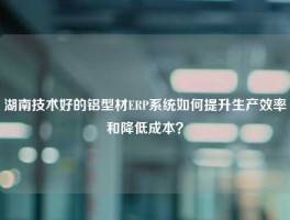 湖南技术好的铝型材ERP系统如何提升生产效率和降低成本？
