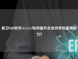 前卫ERP软件v8.5.9.37如何提升企业效率和管理能力？