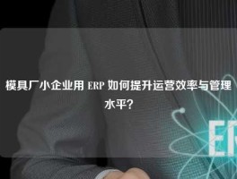 模具厂小企业用 ERP 如何提升运营效率与管理水平？
