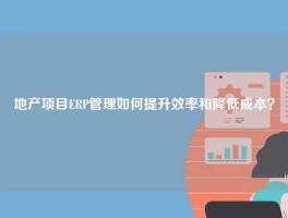 地产项目ERP管理如何提升效率和降低成本？