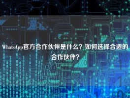 WhatsApp官方合作伙伴是什么？如何选择合适的合作伙伴？