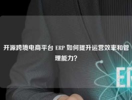 开源跨境电商平台 ERP 如何提升运营效率和管理能力？