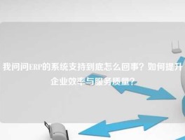 我问问ERP的系统支持到底怎么回事？如何提升企业效率与服务质量？
