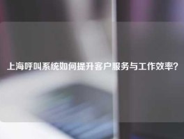 上海呼叫系统如何提升客户服务与工作效率？