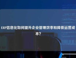 ERP信息化如何提升企业管理效率和降低运营成本？