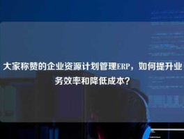 大家称赞的企业资源计划管理ERP，如何提升业务效率和降低成本？