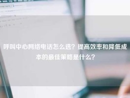 呼叫中心网络电话怎么选？提高效率和降低成本的最佳策略是什么？