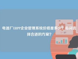 电器厂ERPP企业管理系统价格是多少？如何选择合适的方案？