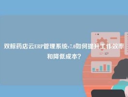 双鲸药店云ERP管理系统v7.0如何提升工作效率和降低成本？
