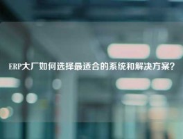 ERP大厂如何选择最适合的系统和解决方案？