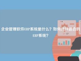 企业管理软件ERP系统是什么？如何选择适合的ERP系统？