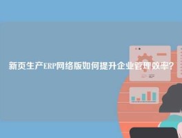 新页生产ERP网络版如何提升企业管理效率？