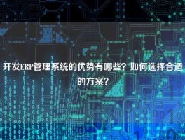 开发ERP管理系统的优势有哪些？如何选择合适的方案？