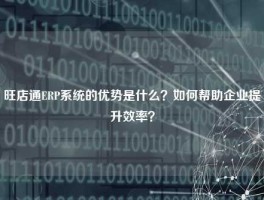 旺店通ERP系统的优势是什么？如何帮助企业提升效率？