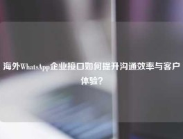海外WhatsApp企业接口如何提升沟通效率与客户体验？